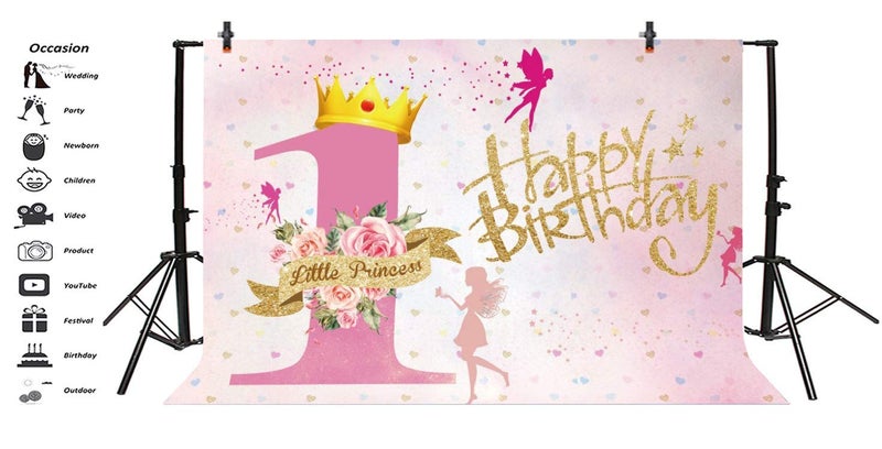 LFEEY 5x3ft 1st Birthday Backdrops for Photography Girl Sweet Pink Little Princess First Birthday Photography Backdrops Kids Baby Happy Birthday Party Cake Smash Banner Background Photo Booth Props - Image 4
